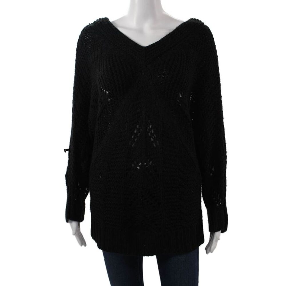 Zoa Unisex Black V Neck Pullover Long Sleeve 85% Acrylic 15% Wool Size M
